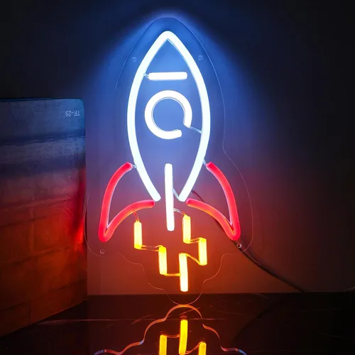 Vista 6 de Letrero de neón de cohete, luz LED de cohete para regalo de niño, letrero de luz regulable con alimentación USB para habitación de niños, sala