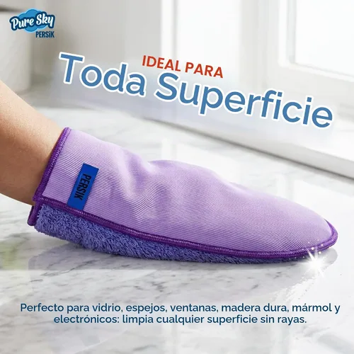 Vista 5 de persik Pure-Sky - Guante de limpieza de microfibra Ultra – Just Add Water No necesita detergentes – 2 en 1, combinación para vidrio y multiusos