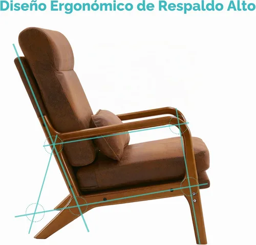 Vista 3 de JOYBASE Silla decorativa de salón, silla moderna de mediados de siglo, silla de respaldo alto, sillón con marco de madera, cómoda silla de lectura
