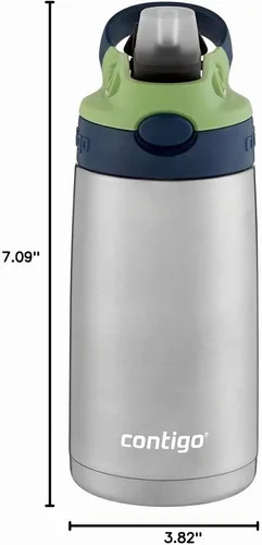 Vista 7 de Contigo Botella de agua de acero inoxidable para niños con popote AUTOSPOUT rediseñado, 13 onzas, arándano y manzana verde, fácil de limpiar, sin BPA
