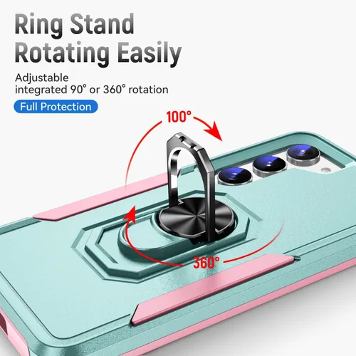 Vista 5 de Funda protectora diseñada para Galaxy S23 con soporte, a prueba de caídas militares, a prueba de golpes, a prueba de polvo, para Samsung S23, rosa