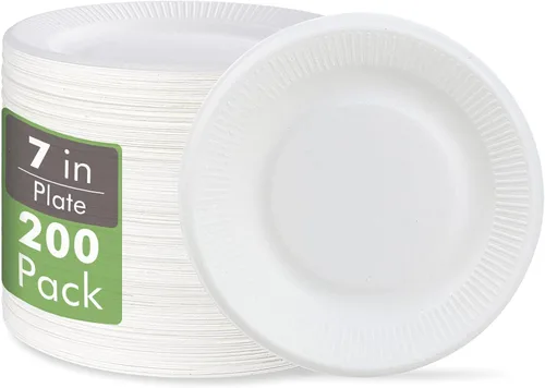 Vista 8 de Vplus Platos de papel pequeños 100% compostables, paquete de 300 platos de papel desechables de 6 pulgadas, biodegradables sin recubrimiento, hechos