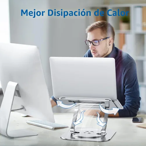 Vista 5 de MCHOSE Soporte para laptop con base giratoria de 360°, soporte plegable para computadora ajustable, diseño ergonómico compatible con MacBook Air
