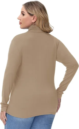 Vista 4 de Hanna Nikole Camisas de manga larga con cuello alto para mujer, talla grande, capa base elástica ajustada
