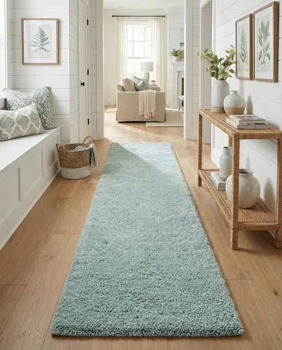 Vista 4 de Rugs - Alfombra de la colección Soft Solid Shag, alfombra de pasillo de 13 pies, color verde salvia, perfecta para pasillos y entradas