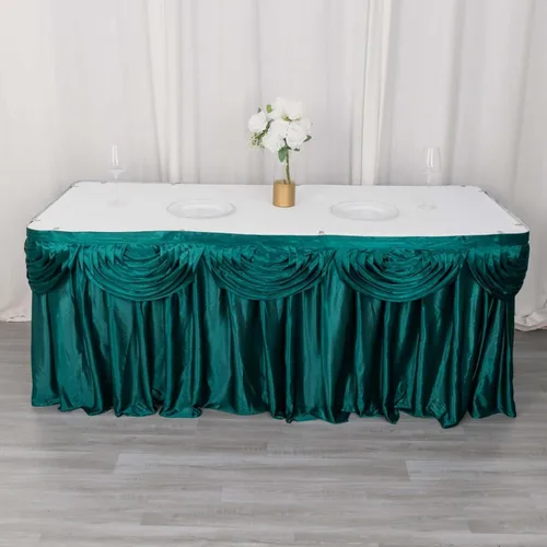 Vista 11 de Efavormart - Falda de mesa de satén beige para cocina, comedor, catering, boda, fiesta de cumpleaños, decoración de eventos, 14 pies