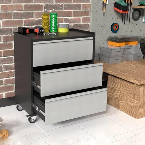 Vista 2 de IDEALHOUSE Armario de herramientas rodante resistente con 3 cajones, carrito de almacenamiento de metal industrial para organización de garaje