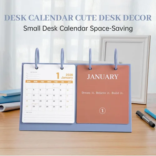 Vista 4 de Calendario de Escritorio Pequeño 2026 de Enero a Diciembre, Calendario Mensual Decorativo de Voltear para Escritorio con Citas Motivacionales, Linda