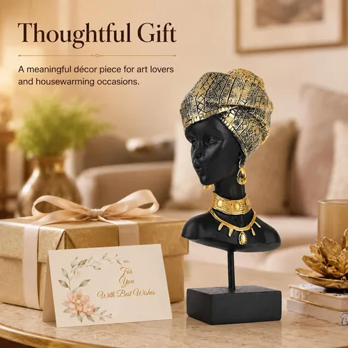 Vista 7 de Estatua africana y esculturas para decoración del hogar, figuras tribales de dama africana, estatuas de cabeza, estatua de busto americano, acento