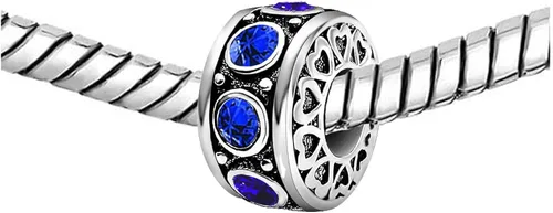 Vista 2 de KunBead Dijes de cuentas de plata con corazón de piedra natal para cumpleaños, pulseras y collares para mujer, Cristal
