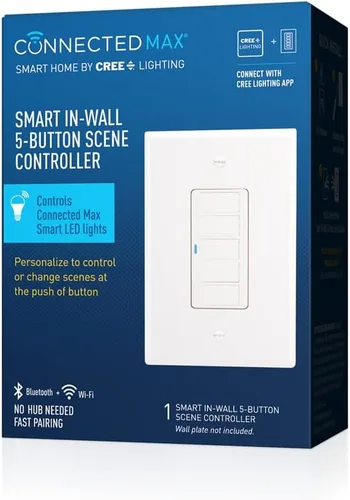 Vista 2 de Cree Connected Max Smart In-Wall Controlador de escena de 5 botones para bombillas inteligentes Connected Max, compatible con cualquier bombilla
