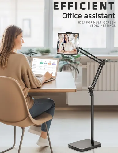 Vista 5 de BluuSuuk Soporte de suelo para tablet con base estable de 11 libras, soporte giratorio de brazo elástico de altura ajustable, compatible con iPad