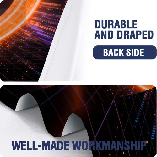 Vista 6 de Cyber Ring Curtains, Thermal Insulated Darkening Drapes For Sci-Fi Home Decor, Futuristic Neon Circle Digital Grid Scene Grommet Window Treatments