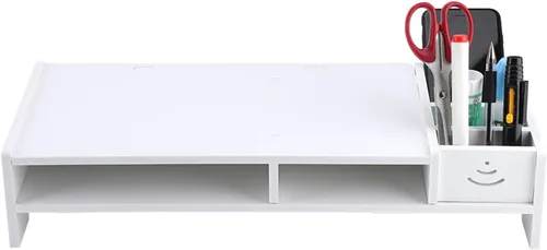 Vista 6 de Pissente Computer Display Riser, PVC Artificial Board, Ergonomic Stand with Storage, Easy Assembly for Home Office Use