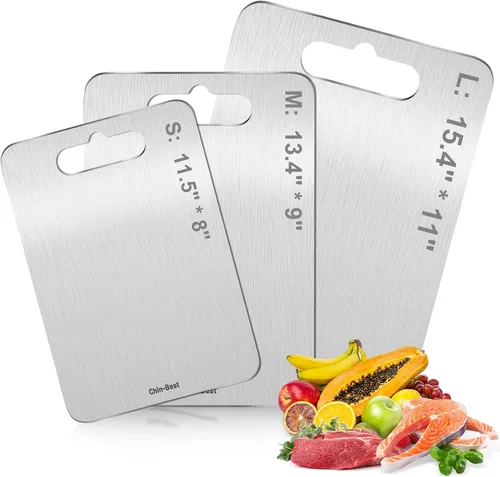 Vista 2 de Tabla de cortar, tabla de cortar de acero inoxidable para cocina, carne, frutas, verduras, S 11.5 x 8 pulgadas