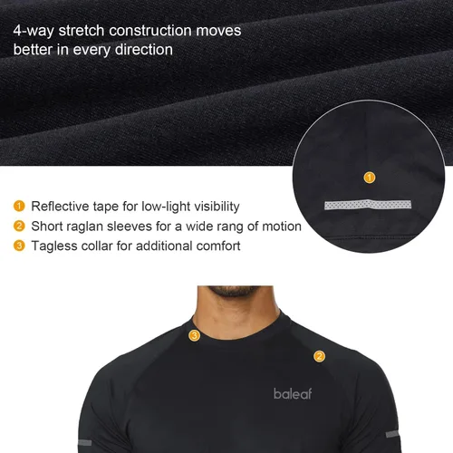Vista 3 de Baleaf Camisetas de correr para hombre, de manga corta, atléticas, de secado rápido