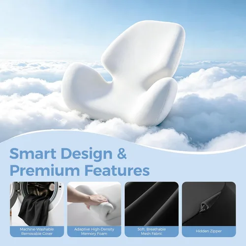 Vista 4 de BEBAS Almohada de apoyo lumbar para silla de oficina, cojín ergonómico de espuma viscoelástica para aliviar el dolor de espalda baja, funda lavable