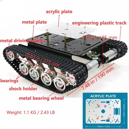 Vista 2 de Chasis de coche de tanque de robot de absorción de impactos profesional con motor codificador de CC para Arduino/Raspberry Pie, Vehículo