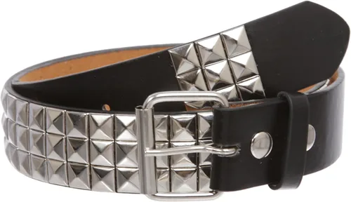 Vista 12 de Cinturón de piel con tachuelas Snap On, estilo punk, con estrella y pirámide, diseño de cuadros a cuadros Negro/Blanco