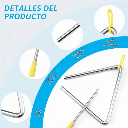 Vista 5 de TIPTAP Triángulo de percusión de mano, triángulo de acero musical de 6 pulgadas con golpeador, instrumento de percusión con sonido exquisito