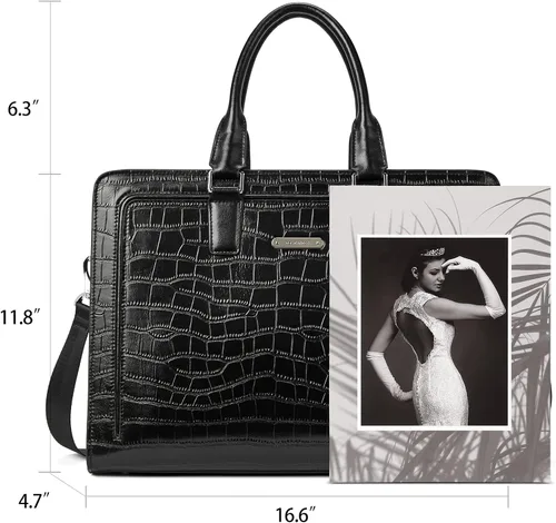 Vista 2 de BOSTANTEN Maletín de cuero genuino para mujer, bolso vintage de negocios de 15.6 pulgadas, bolso bandolera para laptop