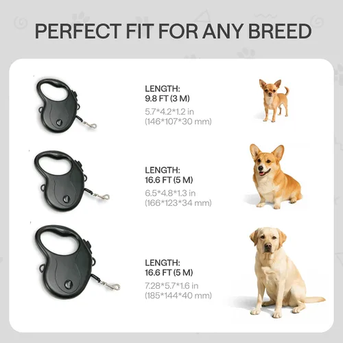 Vista 5 de Correa retráctil para perros pequeños de hasta 33 libras – 10 pies de largo manos libres plomo para perros – Correa reflectante resistente