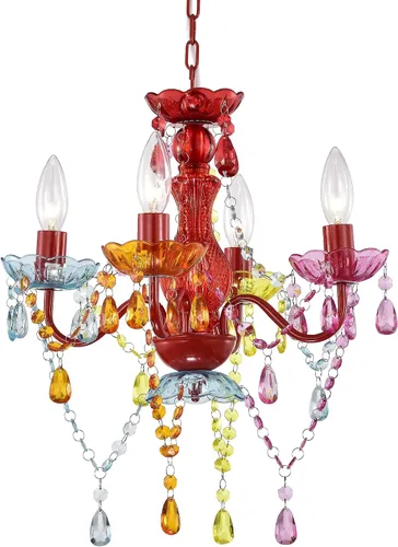 Vista 14 de LaLuLa Mini Lámpara de Araña con Cristales de Acrílico Lámpara de Araña Rosa de 4 Luces Lámparas de Araña Modernas para Dormitorio y Habitación