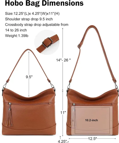 Vista 4 de MASINTOR Hobo - Bolsos cruzados para mujer, 2 en 1, de piel convertible, bolso cruzado de mano, bolsos de hombro con borla