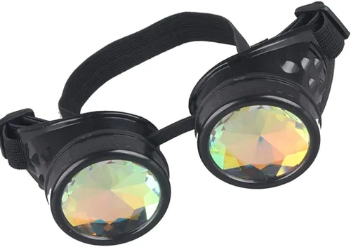 Vista 6 de Gafas caleidoscopio para raves trippy psicodélico steampunk con lentes de cristal de difracción de prisma arcoíris
