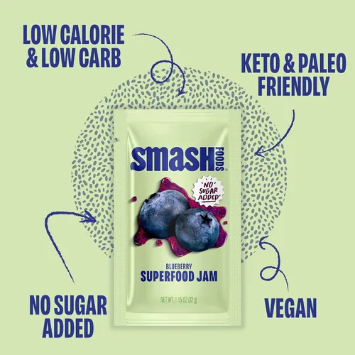 Vista 2 de Chia Smash Superfood Jam Squeeze Paquetes Untar, arriba, apretar y refrigerio Enteros 30, aptos para diabéticos, aptos para diabéticos