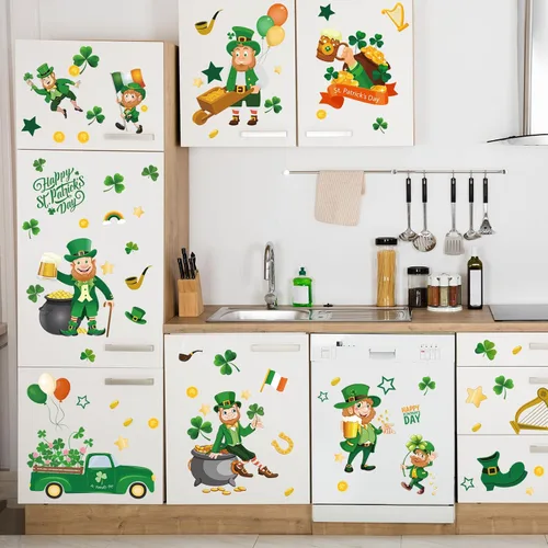 Vista 3 de Calcomanías estáticas reutilizables para ventana del día de San Patricio, estilo duende grande, reutilizables, para decoraciones del día de San