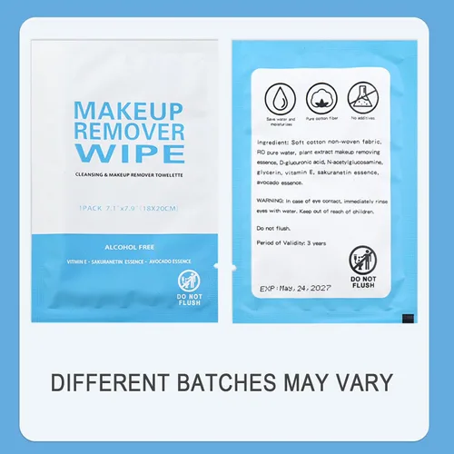Vista 6 de Paquete de 100 toallitas desmaquillantes individuales a granel, toallitas de limpieza facial envueltas individualmente, paño removedor de maquillaje