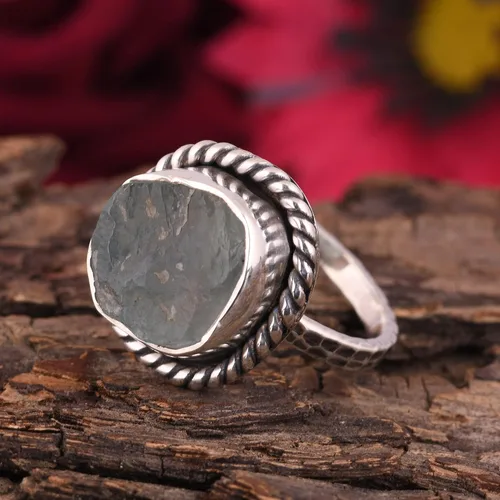 Vista 4 de Anillo trenzado de plata esterlina 925 con piedras preciosas crudas para mujer, joyería hecha a mano