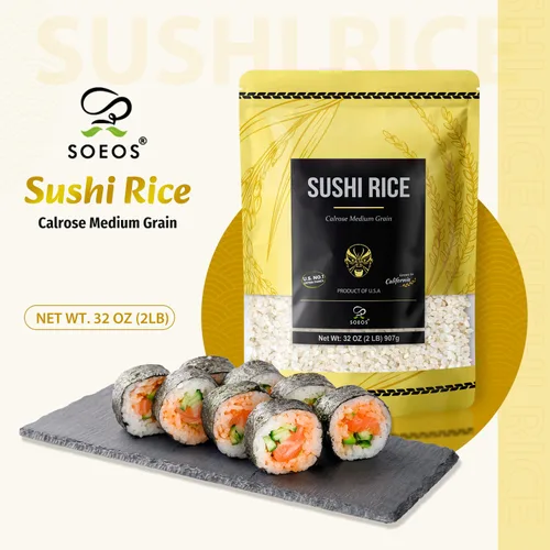 Vista 3 de Soeos Arroz de sushi, arroz blanco pegajoso de California, 2 libras