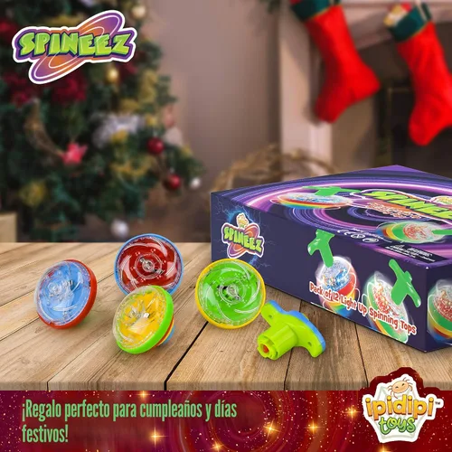 Vista 6 de IPIDIPI TOYS Spineez - Paquete de 12 juguetes giratorios LED para niños, ideales para rellenar calcetines navideños para niños, recuerdos de fiesta