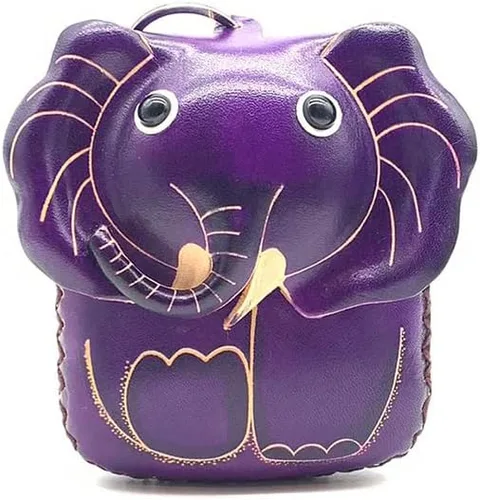 Vista 16 de Handmade Vintage Genuine Leather 3D Animal Elephant Coin Purse With Removable Wrist Strap (Brown)