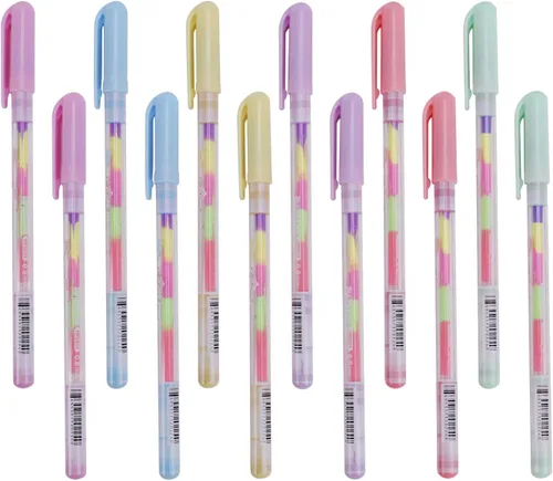 Vista 4 de Juego de 12 bolígrafos surtidos de tinta de gel de colores arcoíris de 0.031 in para álbum de fotos de bricolaje, papel negro, tarjeta de regalo