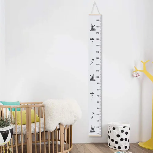 Vista 10 de Tabla de crecimiento de altura del bebé, reglas colgantes para habitación de los niños, marco de madera, regla de lona, decoración de habitación, 79