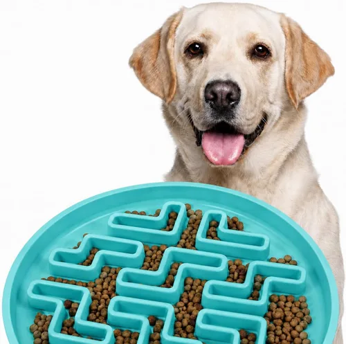 Vista 19 de Cuenco grande de alimentación lenta para perros, bandeja de alimentación de rompecabezas de silicona premium para perros y gatos, cuenco de Cian