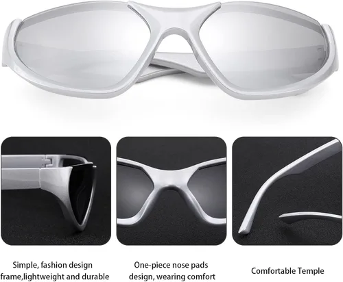 Vista 3 de COASION Wrap Around Sunglasses Fashion Butterfly Rectangle Sun Glasses for Women Men Silver Blue Sport Shades UV400
