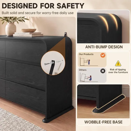 Vista 6 de JUMMICO Cómoda negra para dormitorio, cómoda de madera de 47.2 pulgadas con Negro
