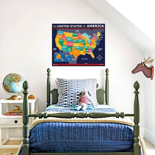 Vista 4 de Mapa de EE. UU. para niños (24x30) Póster 50 estados y capitales laminados extragrande Young N Refined Plástico