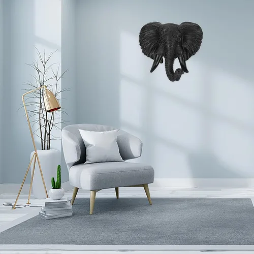 Vista 8 de Luxshiny Decoración de pared de cabeza de elefante, escultura de animales 3D, resina para colgar en la pared, arte africano de vida silvestre