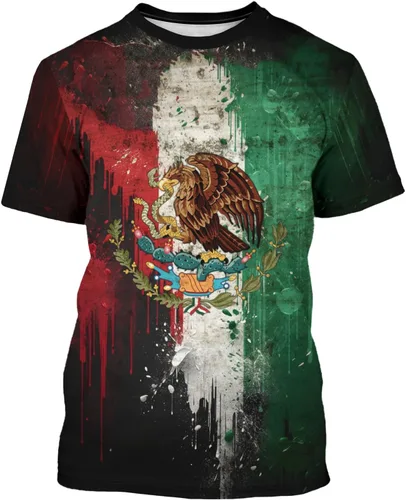 Vista 9 de FAYBA Camisas mexicanas aztecas de manga corta de verano México Jersey unisex 3D Camisas