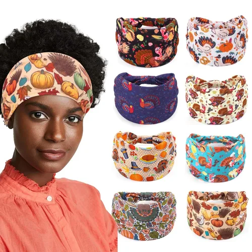 Vista 7 de Bohend Diademas anchas bohemias para mujer, 8 unidades, bandas elásticas antideslizantes para el cabello atléticas y yoga