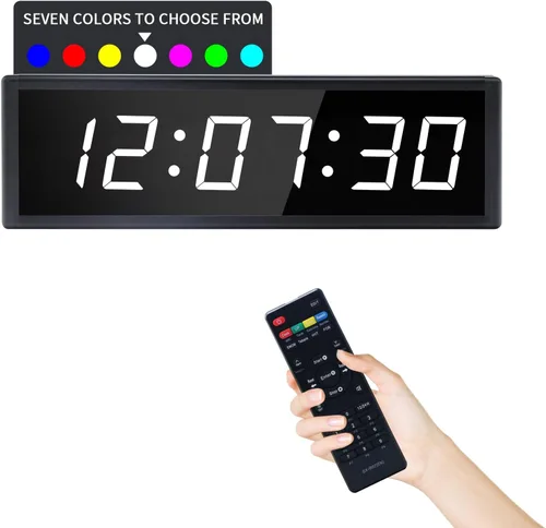 Vista 7 de Reloj de pared digital grande con control remoto, cronómetro LED, cuenta regresiva, cuenta regresiva, reloj de hora conmutable de 12/24 horas