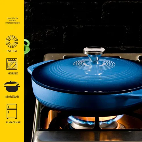 Vista 3 de Lodge Cacerola Ovalada de Hierro Fundido Esmaltado de 3.6 Cuartos con Tapa – Asas Dobles – Apta para Horno hasta 500°F o en Estufa – Úsela