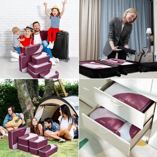 Vista 6 de OlarHike Juego de 6 cubos de embalaje para viajes, 4 tamaños diferentes (grande, mediano, pequeño, delgado), bolsas organizadoras de equipaje