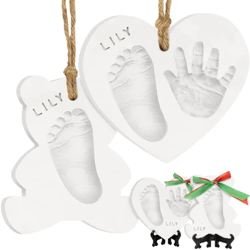 Vista 10 de Kit de Huellas de Manos y Pies de Bebé - Adorno Personalizado para la Primera Navidad del Bebé, Adorno Recuerdo de Huella de Recién Nacido, Kit