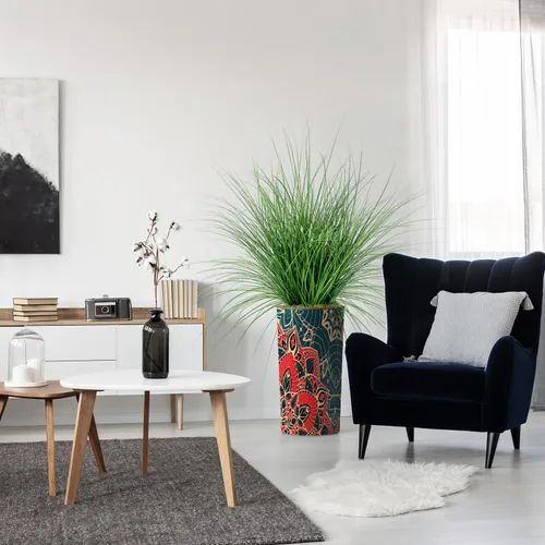 Vista 11 de Árbol artificial en macetero moderno con patrón de mandala, palmera tropical areca artificial de seda para decoración del hogar en interiores
